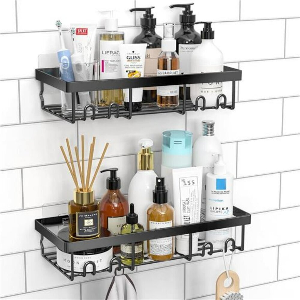 Shower Caddy Self Adhesive Black Shelf Organizer Bathroom Storage RV Decor